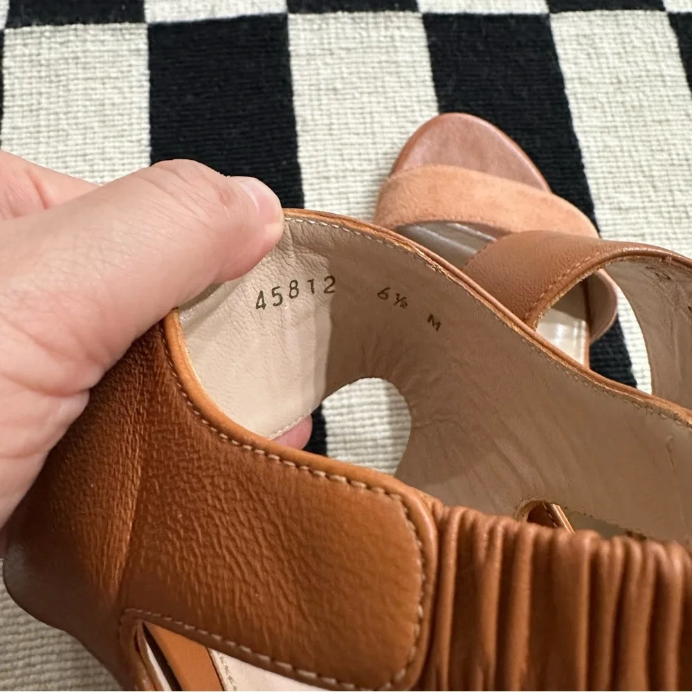 Stuart Weitzman Cognac Two-Strap Block Heel Slingbacks